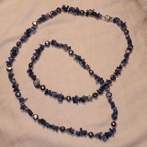Peacock pearl and lapis necklace